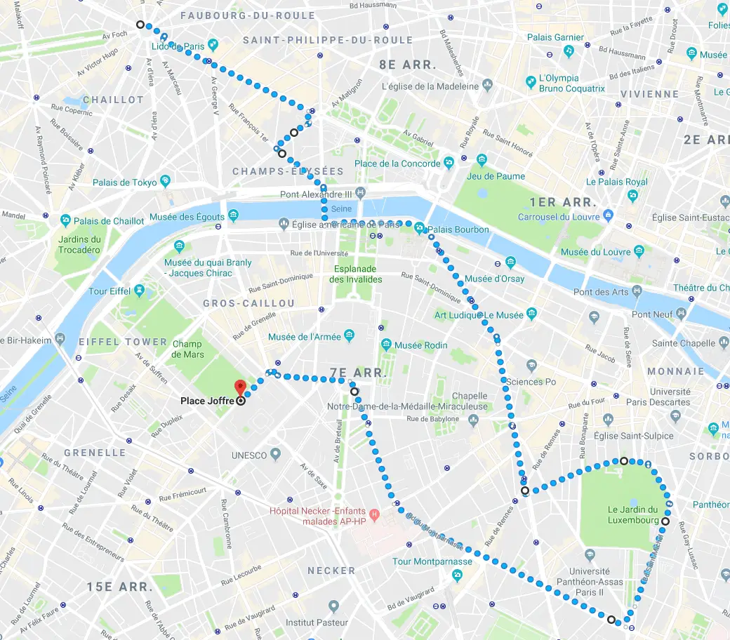 trajet manif GJ 08 02 2019