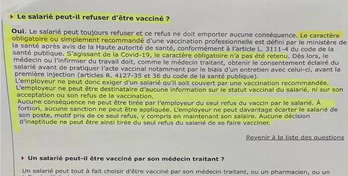 Vaccination salarie