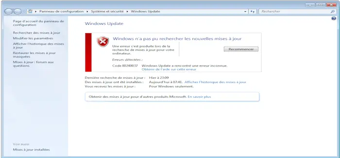 Erreur windows update 03 05 2017
