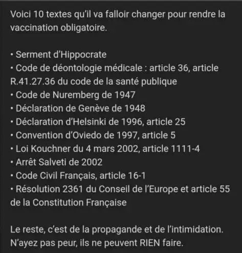 textes lois contre vaccination obligatoire